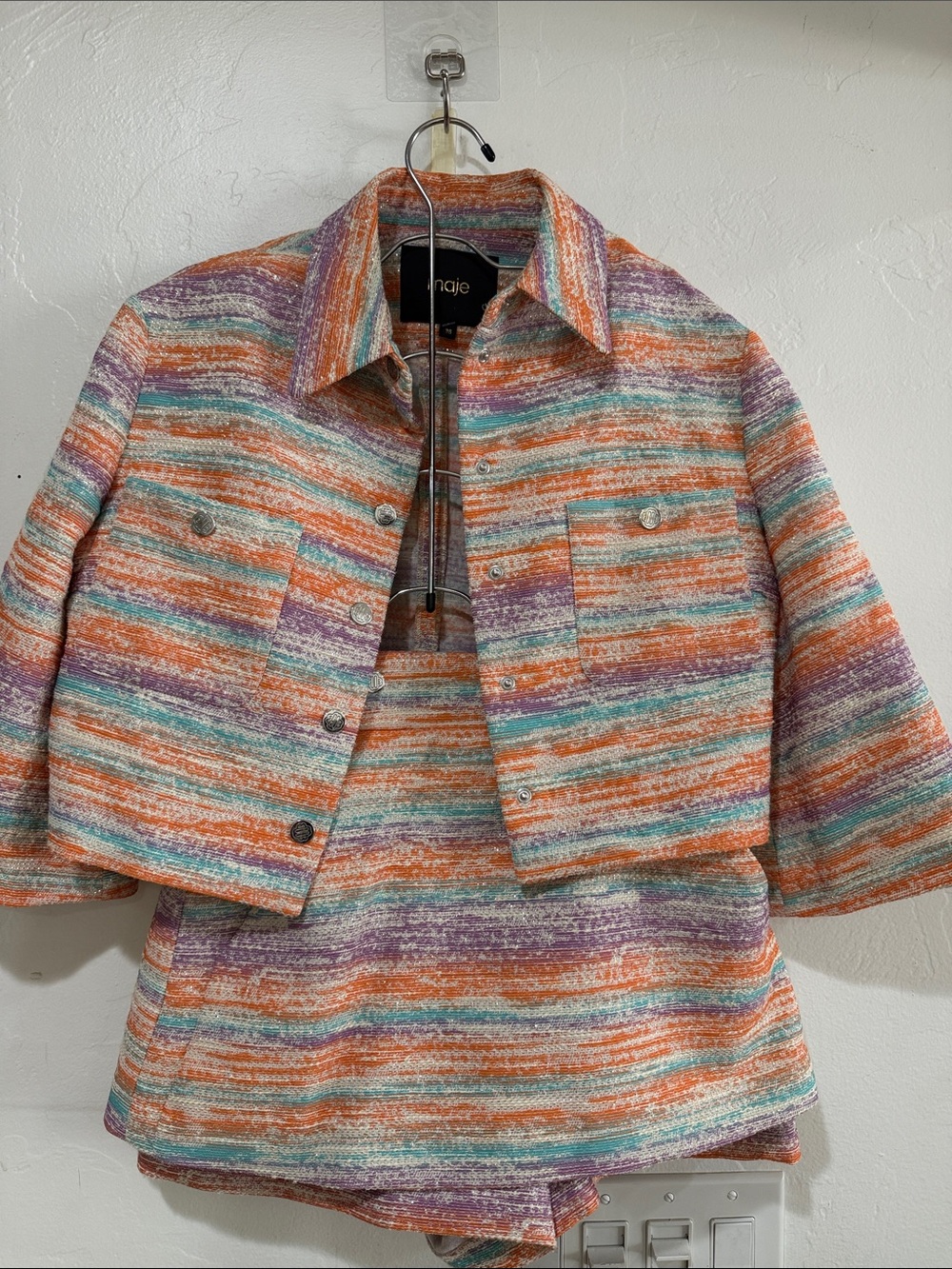 Maje Striped Cropped  Jacket in Orange, Purple & Aqua Skort Bottoms. So cute!